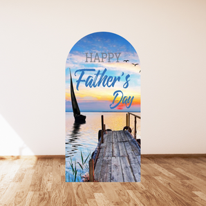 Mocsicka Happy Father's Day Double-printed Arch Cover Backdrop Sunset Scenery By The Lake