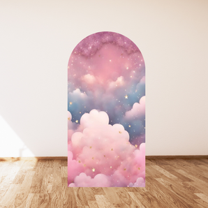 Mocsicka Pink Clouds and Stars Double-printed Arch Cover Backdrop for Party Decoration