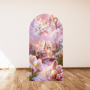 Mocsicka Pink Floral Wonderland Double-printed Arch Cover Backdrop for Party Decoration