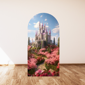 Mocsicka Castle and Floral Spring Theme Double-printed Arch Cover Backdrop for Party Decoration