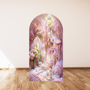 Mocsicka Pink Floral Wonderland Double-printed Arch Cover Backdrop for Party Decoration