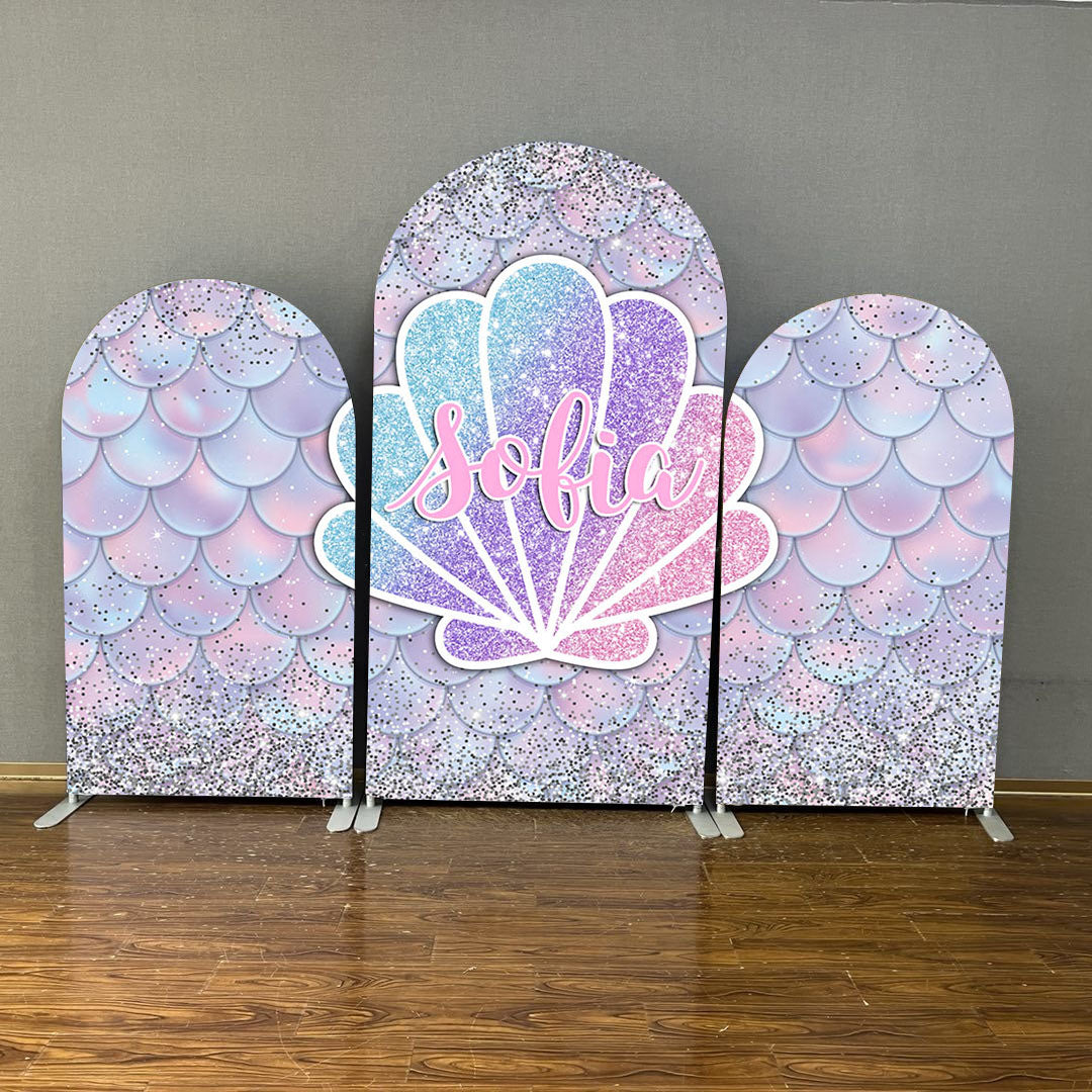 Mocsicka Mermaid Scales Shell Double-printed Chiara Cover Backdrop for Birthday Party-Mocsicka Party