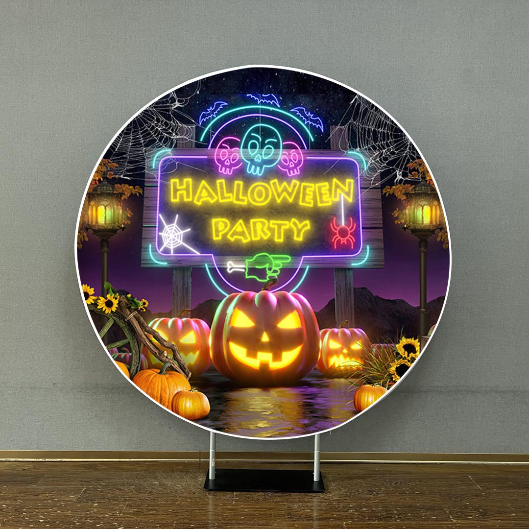 Mocsicka Evil Pumpkin Head Neon Sign Happy Halloween Party Round Cover