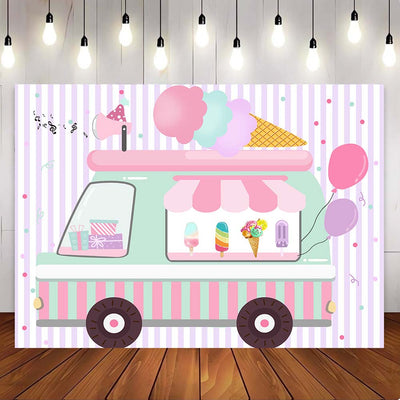 [Only Ship To U.S] Mocsicka Mocsicka Ice Cream cart Happy Birthday Party Backdrop-Mocsicka Party