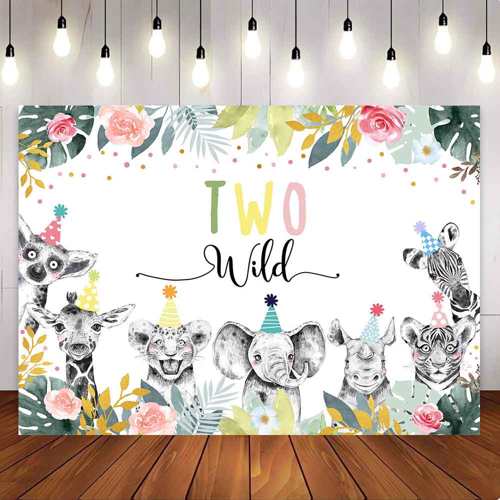 [Only Ship To U.S] Mocsicka Wild Animals and Forest Happy 2nd Birthday Party Backdrop-Mocsicka Party