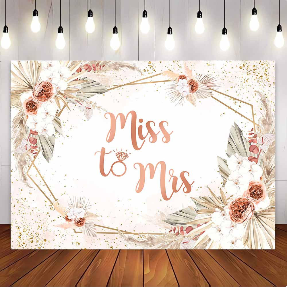 [Only Ship To U.S] Mocsicka Boho Chic Pink Flowers Miss to Mrs Bridal Shower Backdrop-Mocsicka Party