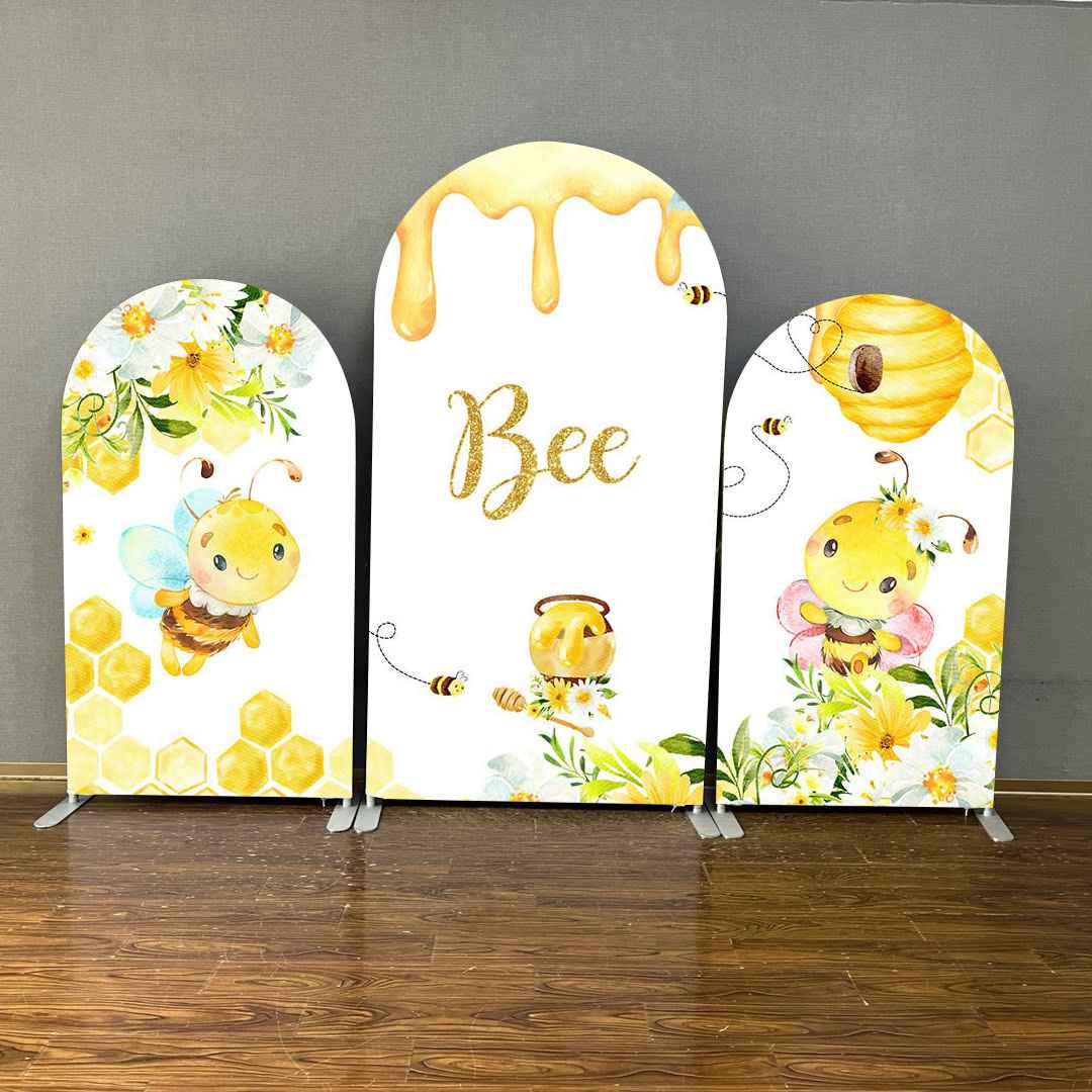 Mocsicka Sweet Bee Double-printed Chiara Cover Backdrop for Birthday Party-Mocsicka Party