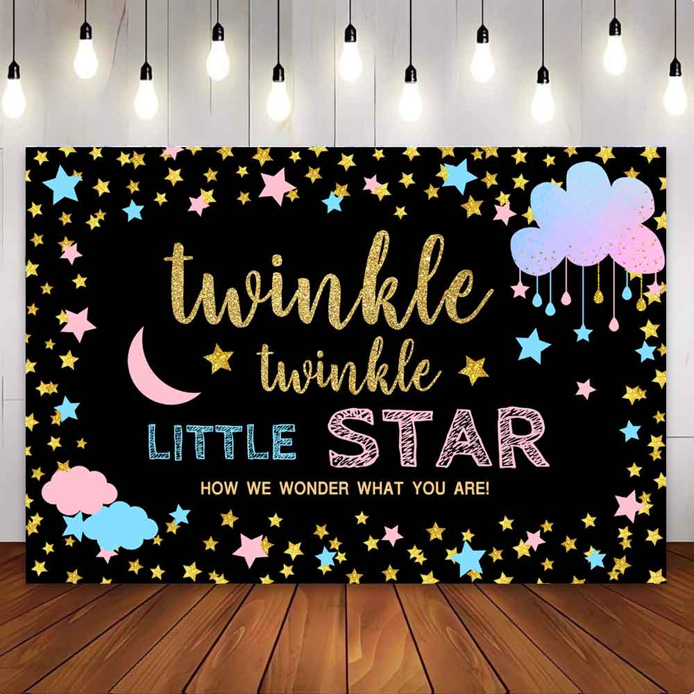 [Only Ship To U.S] Mocsicka Pink Blue Cloud Moon Twinkle Twinkle Little Star Gender Reveal Party Backdrop-Mocsicka Party