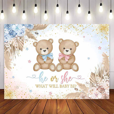 [Only Ship To U.S] Mocsicka Boho Bear He Or She Gender Reveal Party Backdrop-Mocsicka Party