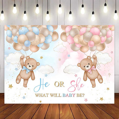 [Only Ship To U.S] Mocsicka Bear Balloons He Or She Gender Reveal Party Backdrop-Mocsicka Party