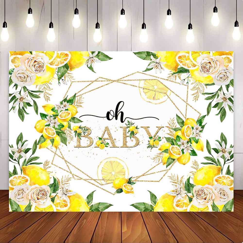[Only Ship To U.S] Mocsicka Oh Baby Lemon Baby Shower Party Backdrop-Mocsicka Party