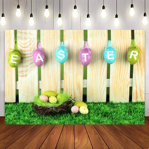 Mocsicka Easter Eggs On The Wood Fence Photography Backdrop For Easter Party