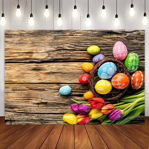 Mocsicka Easter Party Eggs On The Plank Photography Backdrop For Easter
