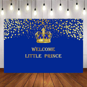 Mocsicka Royal Blue Crown Welcome Little Prince Baby Shower Party Backdrop