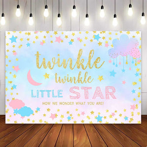 [Only Ship To U.S] Mocsicka Pink and Blue Cloud Twinkle Twinkle Little Star Gender Reveal Party Backdrop-Mocsicka Party