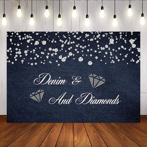 Mocsicka Denim and Diamonds Theme Birthday Party Supplies Custom Newborn Backdrop-Mocsicka Party