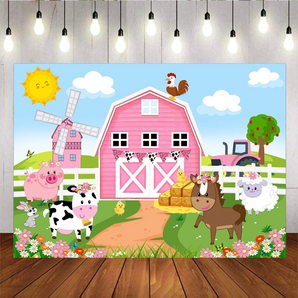 Mocsicka Cartoon Pink Farm Backdrop Children Birthday Baby Shower Party Decoration