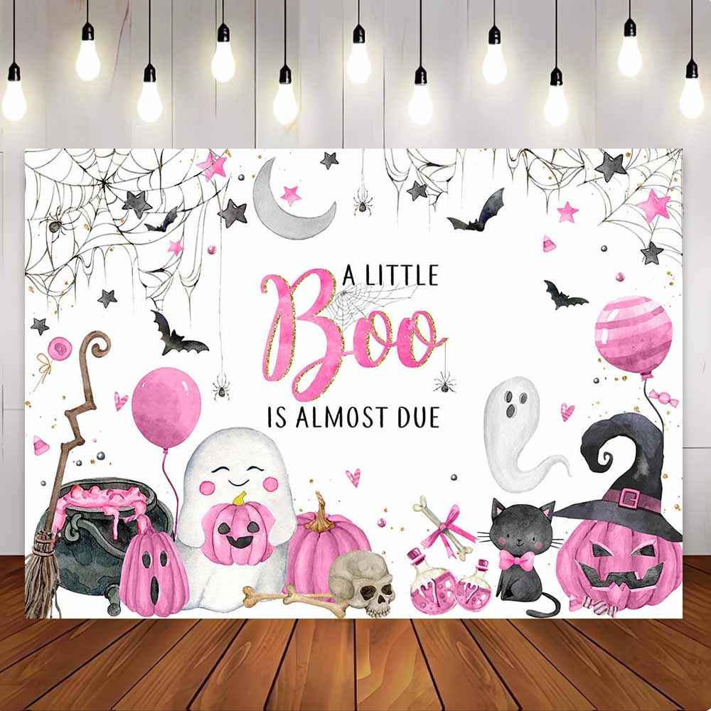 Mocsicka Pink A Little boo is Almost Due Baby Shower Party Backdrop-Mocsicka Party