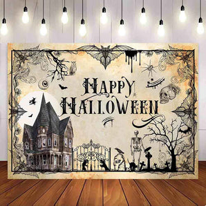 Mocsicka Vintage Castle Happy Halloween Party Backdrop-Mocsicka Party