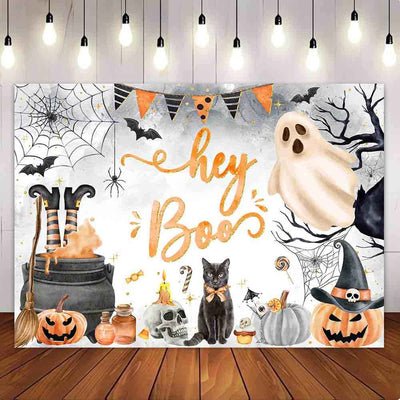 Mocsicka Halloween Themed Hey Boo Baby Shower Party Backdrop-Mocsicka Party