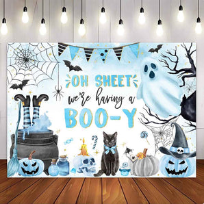 Mocsicka Blue Oh Sheet We're Having a Boo-Y Baby Shower Party Backdrop-Mocsicka Party