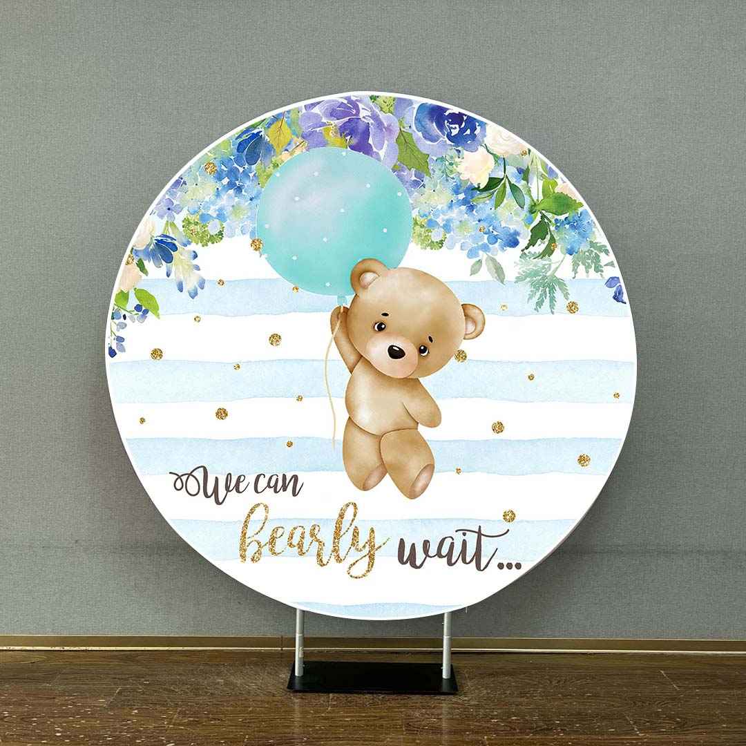 Mocsicka Flowers Balloon We Can Bearly Wait Baby Shower Round Cover-Mocsicka Party