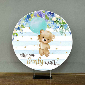 Mocsicka Flowers Balloon We Can Bearly Wait Baby Shower Round Cover-Mocsicka Party