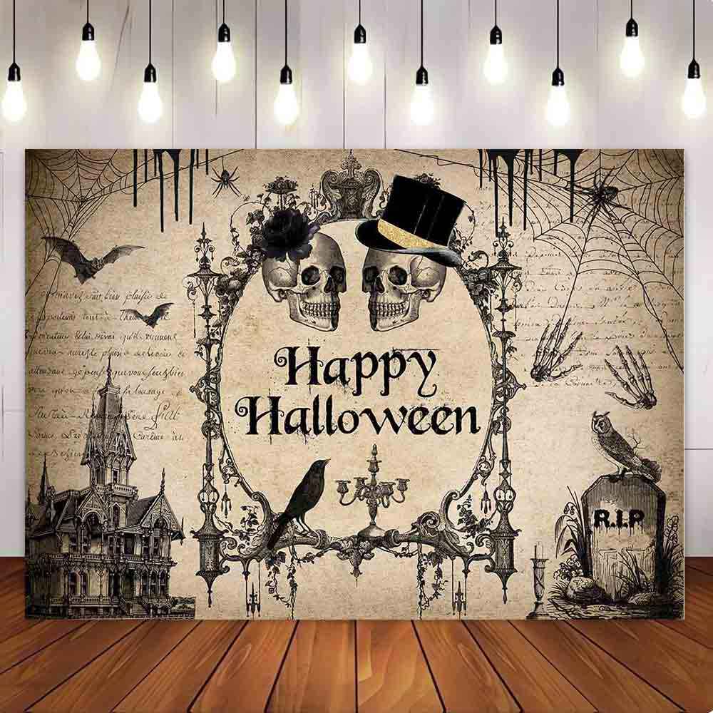 Mocsicka Vintage Castle Skeleton Halloween Theme Party Backdrop-Mocsicka Party