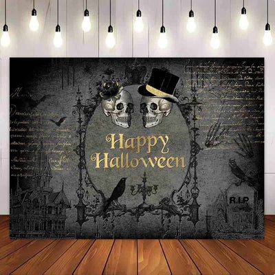 Mocsicka Vintage Black Skeleton Halloween Theme Party Backdrop-Mocsicka Party