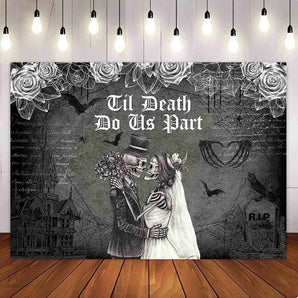 Mocsicka Vintage Black Skeleton day of the dead Party Backdrop-Mocsicka Party