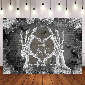 Mocsicka Halloween Theme A Little Boo is Almost Due Baby Shower Party Backdrop-Mocsicka Party