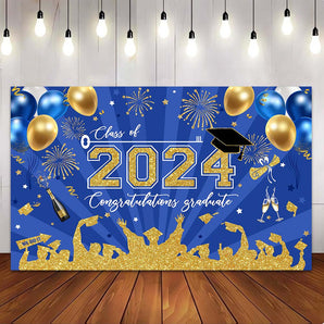 Mocsicka Blue and Golden Class of 2024 Congratulations Graduate Party Backdrop