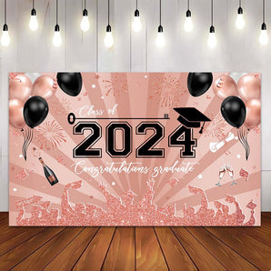Mocsicka Champagne and Black Class of 2024 Congratulations Graduate Party Backdrop
