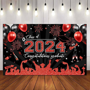 Mocsicka Red and Black Class of 2024 Congratulations Graduate Party Backdrop