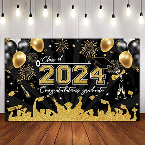 Mocsicka Golden and Black Class of 2024 Congratulations Graduate Party Backdrop