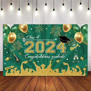 Mocsicka Golden and Green Class of 2024 Congratulations Graduate Party Backdrop