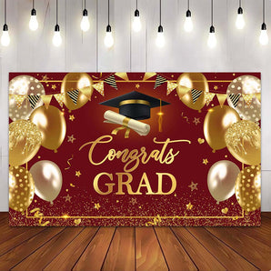 Mocsicka Golden and Red Congrats Grad Party Backdrop