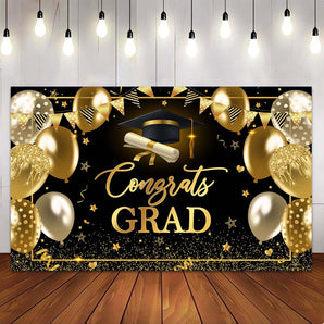 Mocsicka Golden and Black Congrats Grad Party Backdrop