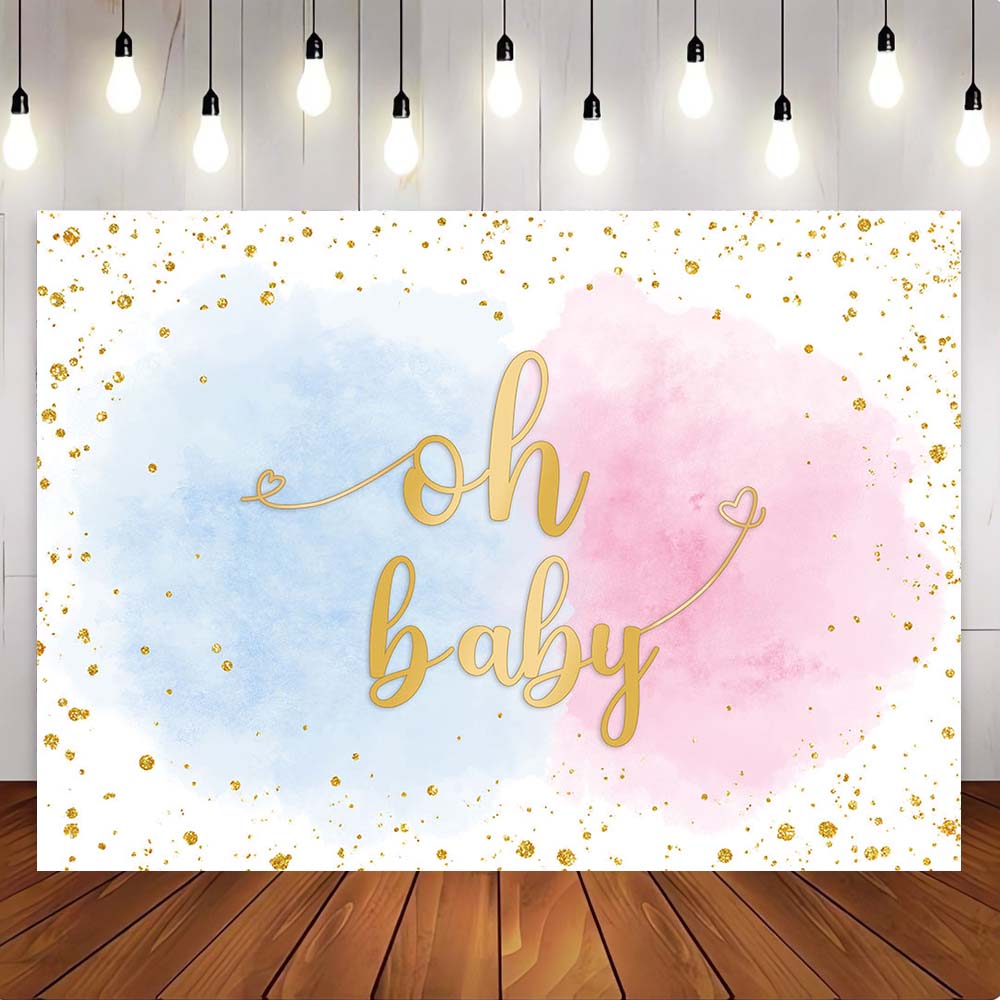 [Only Ship To U.S] Mocsicka Blue Pink Watercolor Splash Oh Baby Baby Shower Party Backdrop-Mocsicka Party