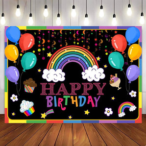 Mocsicka Graffiti Glow Rainbow Balloon Kids Happy Birthday Party Decor Photo Backdrop