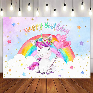 Mocsicka Glitter Stars  Rainbow Unicorn Backdrop for Girls Happy Birthday Party Backdrop