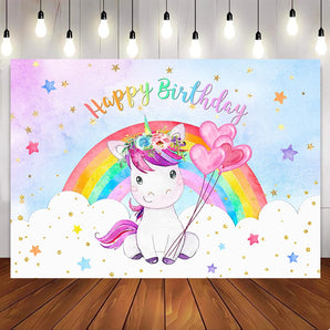 Mocsicka Glitter Stars  Rainbow Unicorn Backdrop for Girls Happy Birthday Party Backdrop