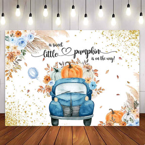 Mocsicka Blue A Little Pumpkin is on the way Baby Shower Party Backdrop-Mocsicka Party