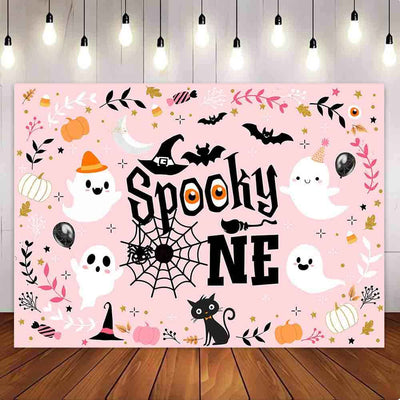 Mocsicka Pink Halloween Theme Spooky One Birthday Party Backdrop-Mocsicka Party