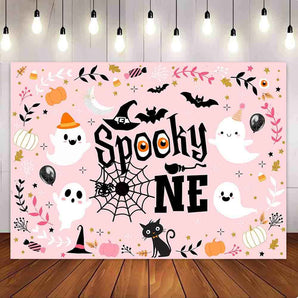 Mocsicka Pink Halloween Theme Spooky One Birthday Party Backdrop-Mocsicka Party