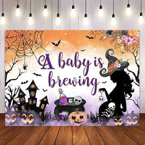 Mocsicka Halloween Theme A Baby is Brewing Baby Shower Party Backdrop-Mocsicka Party