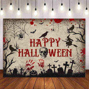 Mocsicka Skeleton Grave Happy Halloween Party Backdrop-Mocsicka Party