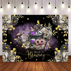 Mocsicka A Baby is Brewing Halloween Theme Baby Shower Party Backdrop-Mocsicka Party