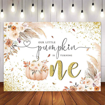 Mocsicka Our Little Pumpkin is Turning One Happy Birthday Party Backdrop-Mocsicka Party