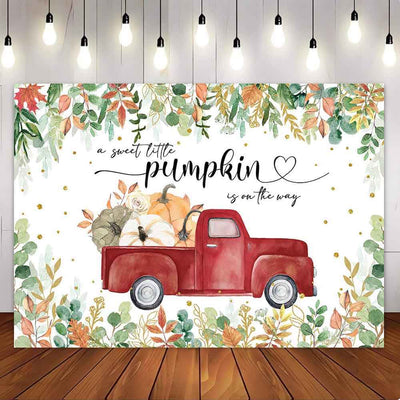 Mocsicka Red Truck A Sweet Little Pumpkin is on the way Baby Shower Party Backdrop-Mocsicka Party